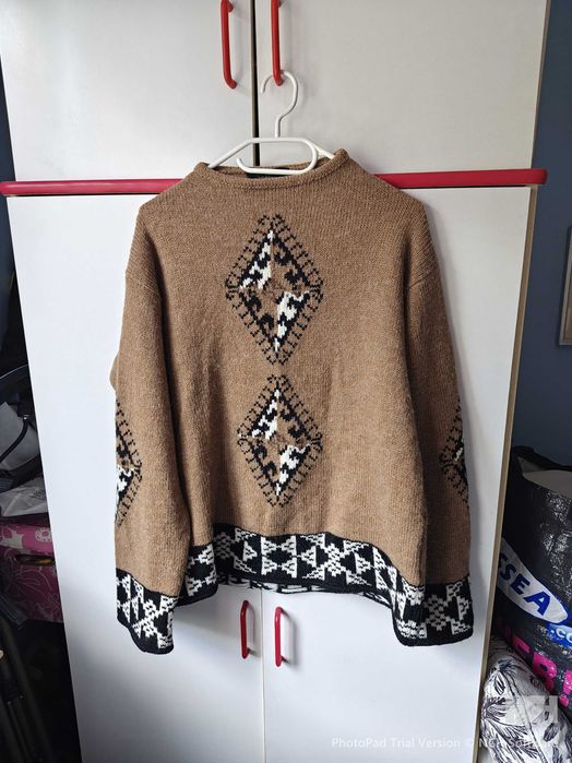 Wełniany sweter Weekend MaxMara alpaka aztecki wzór etno boho gruby zimowy XL 42