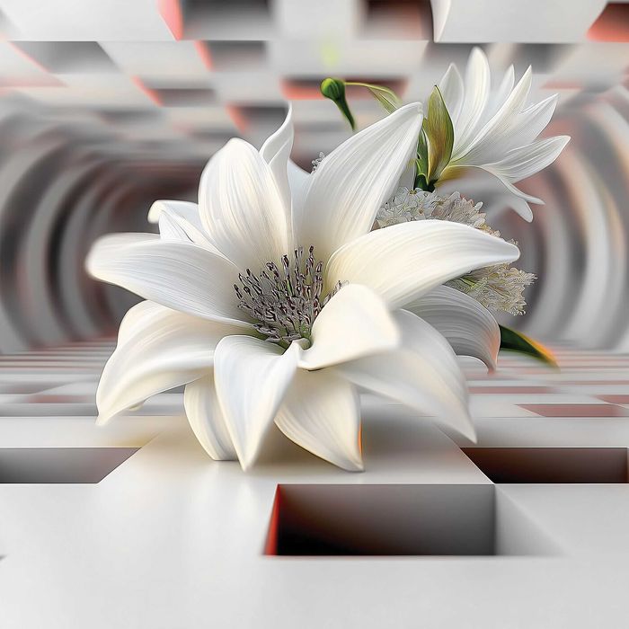 Fototapeta Lilia Kwiaty Abstrakcja Tunel Kremowa Biel Beż 3D + KLEJ