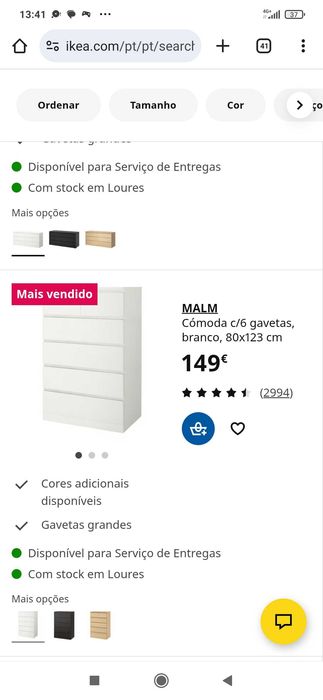 Cama + colchão + 2 mesinhas + cómoda Malm Ikea