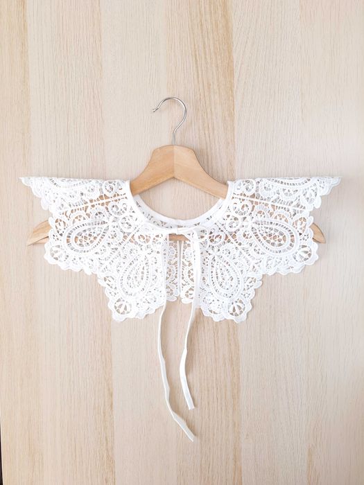 Biały Haftowany Ażurowy Kołnierzyk Doczepiany Odczepiany Fałszywy