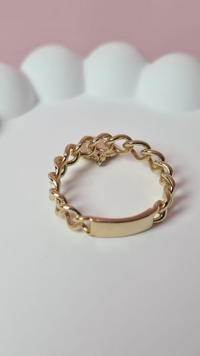 Złoty pierścionek obrączka splot pancerka wiszące serce serduszko 585