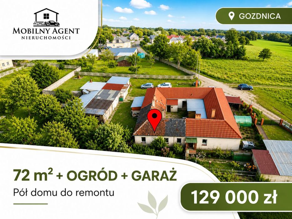 72 m² + ogród + garaż za 129 000 zł | Gozdnica