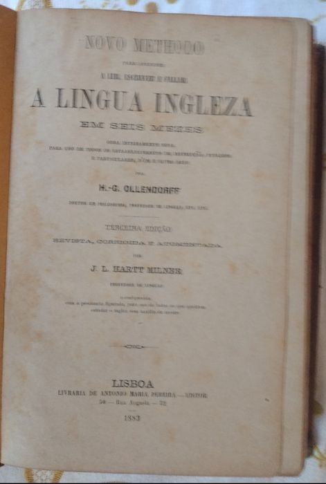 Gramática de 1883 aprende o Inglês em 6 meses encadernada pele natural