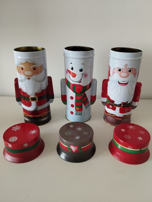 Caixa/lata Pai Natal e boneco de neve