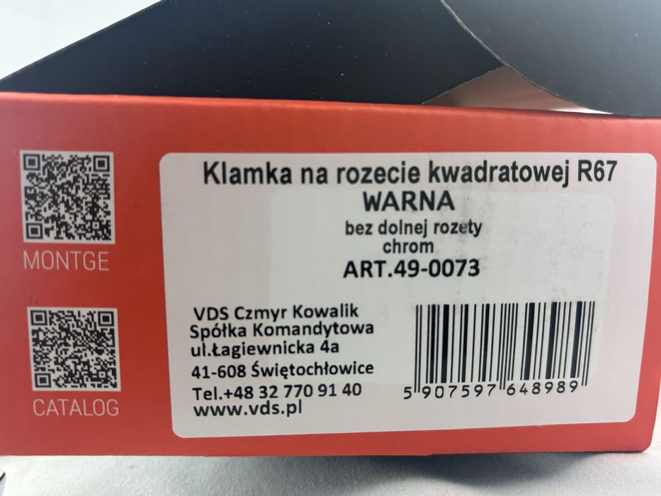 17 kpl-ów: Klamka VDS WARNA, R67, kwadratowa rozeta