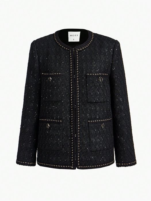 Kurtka Tweedowa Elegancka Cekinowa Czarna Premium Motf M 38