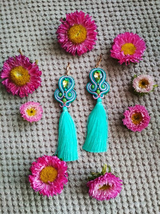 Miętowe kolczyki sutasz kolczyki sutache