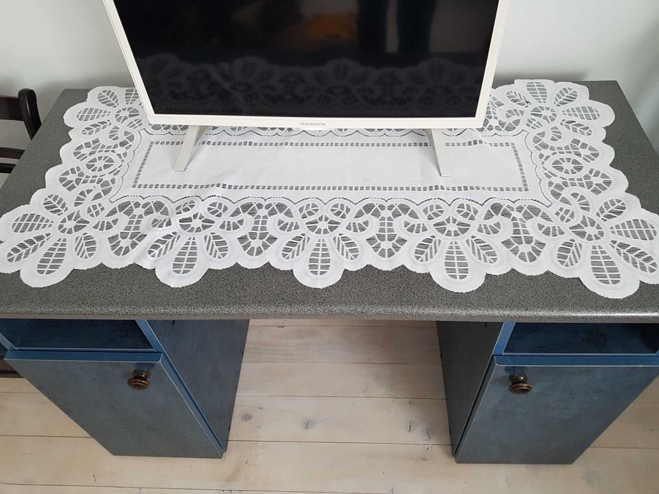 solidne biurko szary duży blat + pojemne szafki