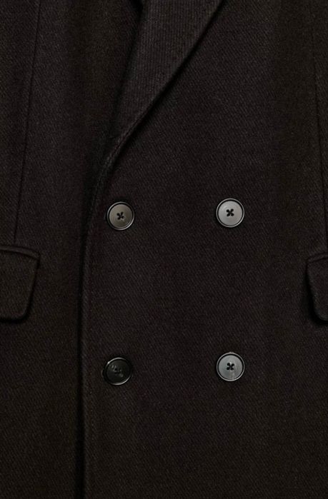 Czekoladowy, brązowy, gruby płaszcz winter coat oversize wełniany wełna wool Zara M