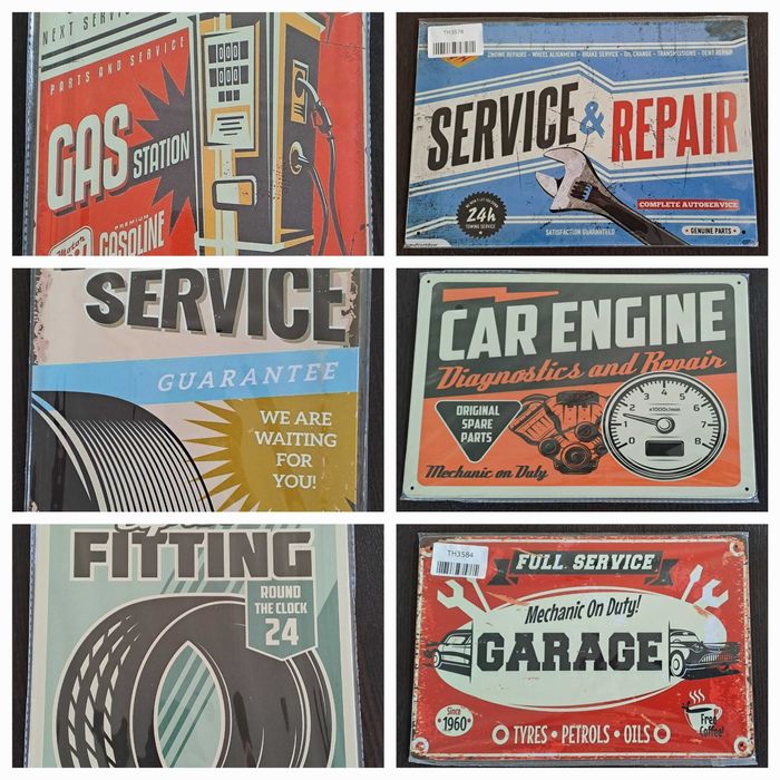 7 Placas Vintage Metalicas Decorativas 20 cm x 30 cm