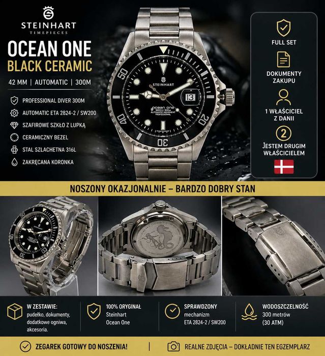 Steinhart Ocean One Black Ceramic 42 mm – Full Set – ETA/SW200