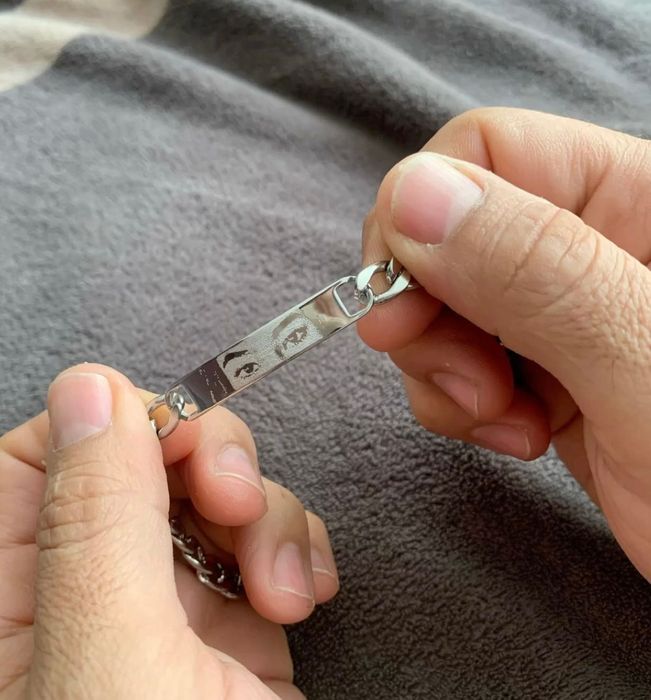 Pulseira com olhar / olhos gravados - fotografia, aço inoxidável