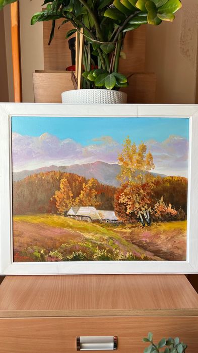 Картина масло холст художник андрусяк "тиша в карпатах" пейзаж гори