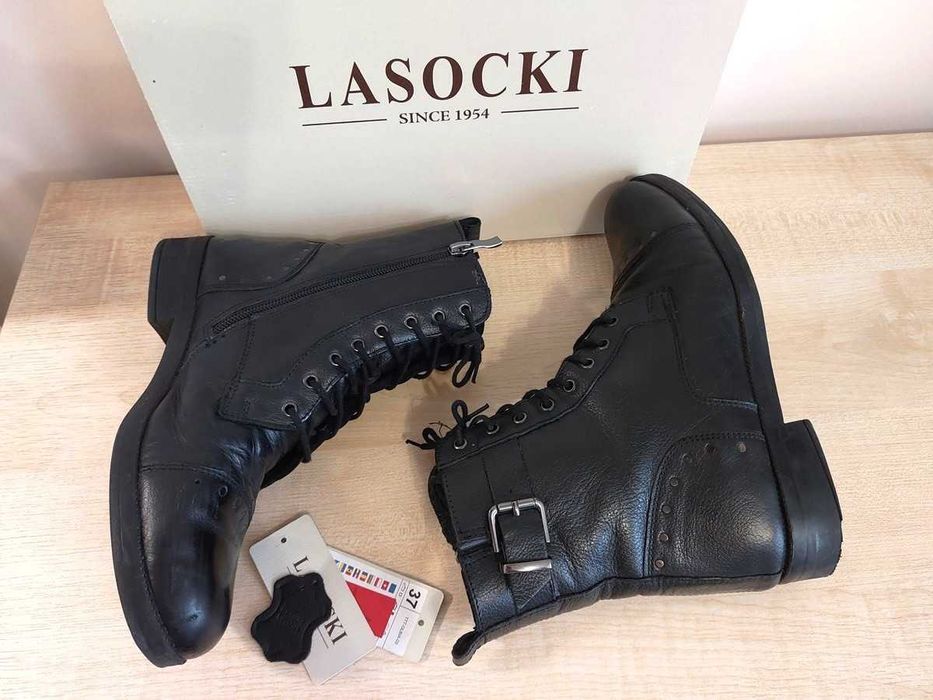 Trzewiki czarne 37 Lasocki skórzane skóra botki kozaki