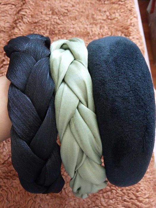 Opaski do włosów, plecione i zamsz, 3 szt