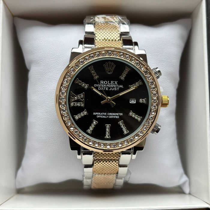 Стильний жіночий годинник Rolex на браслеті комбінованого кольору