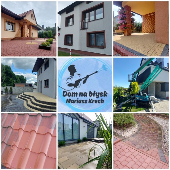 Mycie ciśnieniowe kostki, elewacji i dachów, ścinka drzew, krzewów.