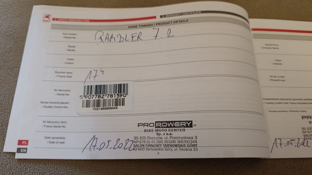 Rower ROMET rama 17" koła 27.5"
