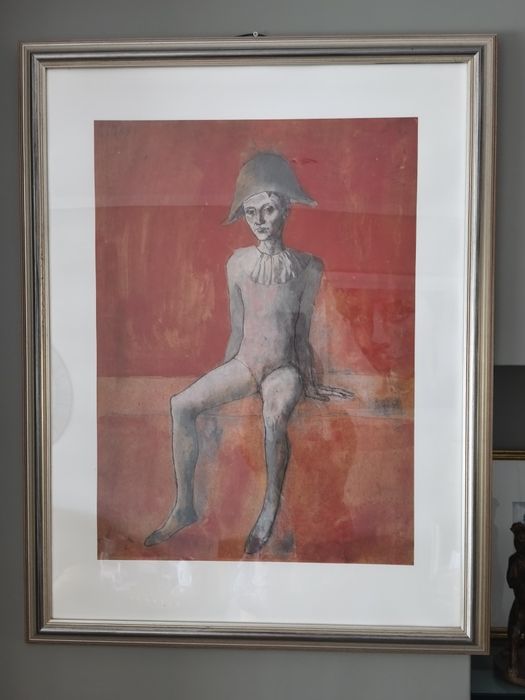 Quadro gravura Picasso Arlequim coleções Philae com moldura prateada