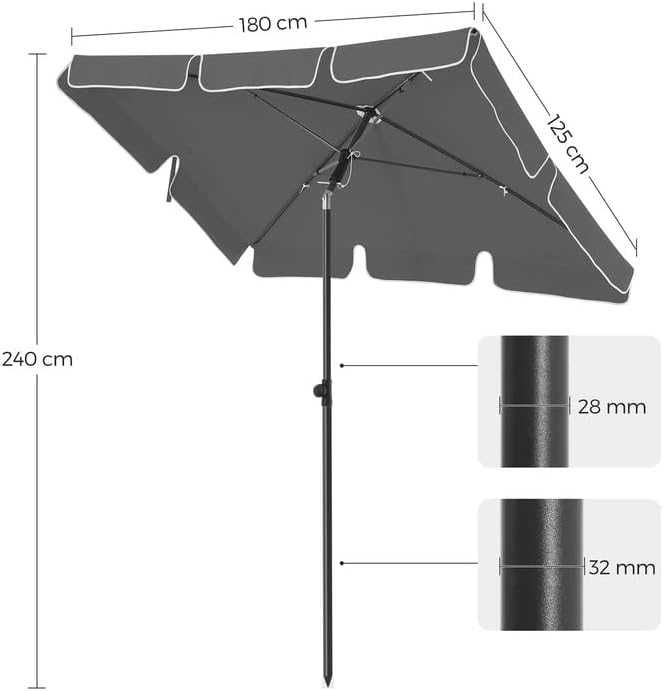Nowy parasol ogrodowy / 180x125cm / regulowany / balkon / SONGMICS / W1097!