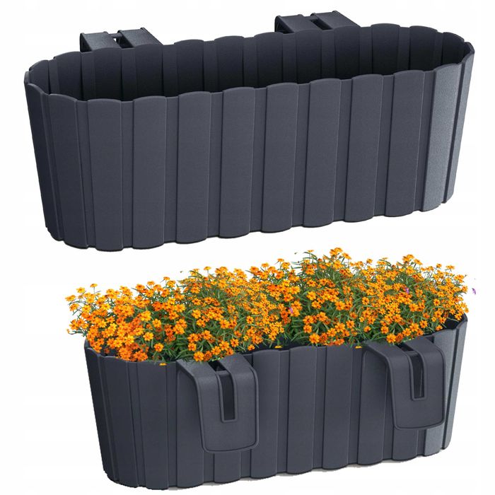 Doniczka balkonowa donica skrzynka owalna na balustradę antracytowa