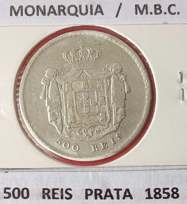500 reis prata 1858 ( 5 tostões ) Rei D. Pedro V Portugal  4ª Dinastia