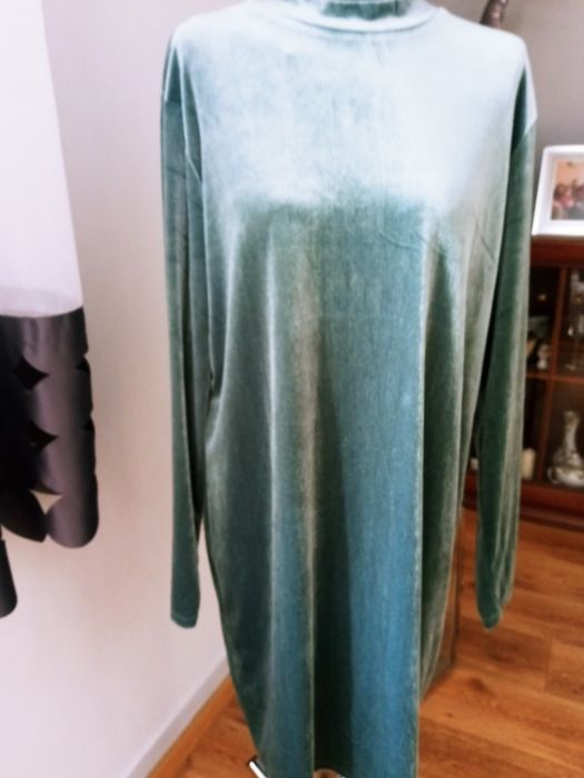 Sukienka welur 2XL prosta lekka zielen