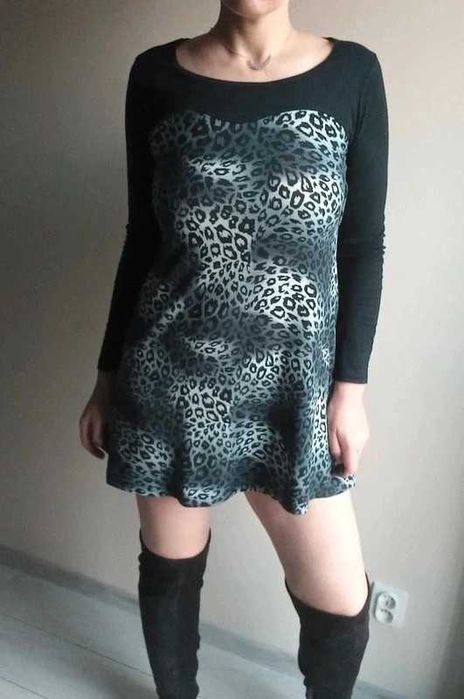 Tunika Sukienka Bluzka Dekolt w serce Cętki Panterka M 38