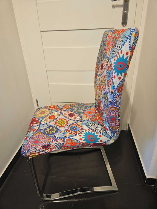 Pokrowce na krzesła wzór folklor kolorowe 4 szt uniwersalne