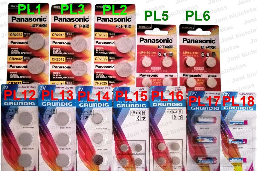 CR2032, CR2016, CR2025, CR1620, AG10 / LR1130, AG13 / LR44, 23A, and 27A Batteries64286396492163120