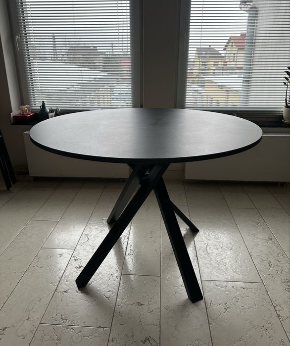 MARIEDAMM Stół z ikea, czarny imitacja marmuru, 105 cm