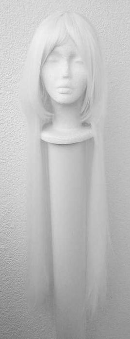 Długa prosta biała peruka 100cm z grzywką cosplay biały długi wig