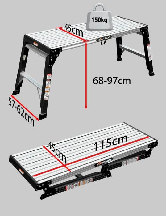 Podes roboczy aluminiowy  na schody 115x45 z regulacja wys