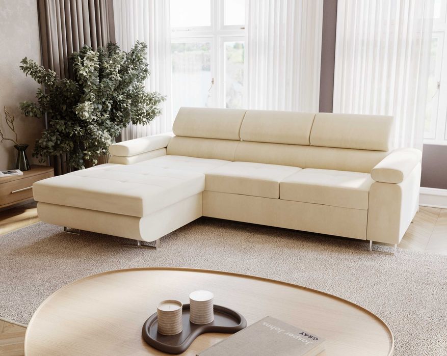 Narożnik LIVIO MINI 230 cm regulowane zagłówki funkcja spania