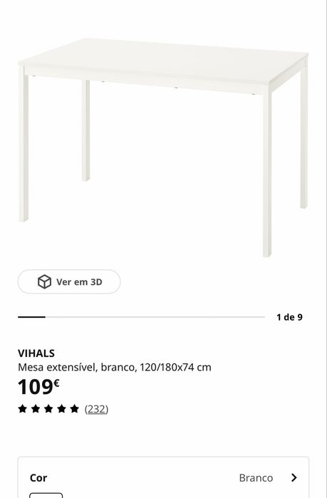 Mesa extensível IKEA VIHALS – Branca – NOVA