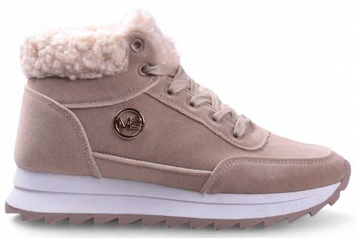 Buty Damskie Sneakersy MS Zimowe Ocieplane za kostkę beżowe r.39