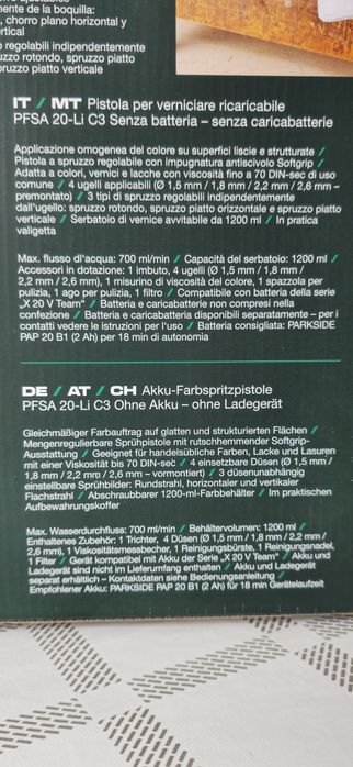 Pestola de pintura 20v parkside