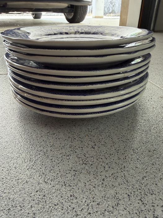 Conjunto 10 Pratos de Sobremesa Vintage Ironstone (Padrão Azul)
