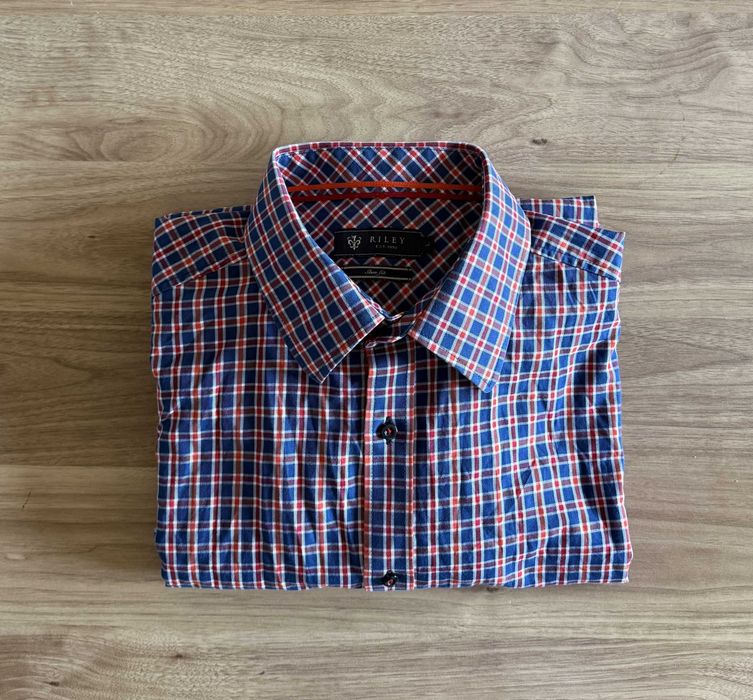 Koszula oxfordzka w kratkę z długim rękawem Slim Fit L bawełniana nowa