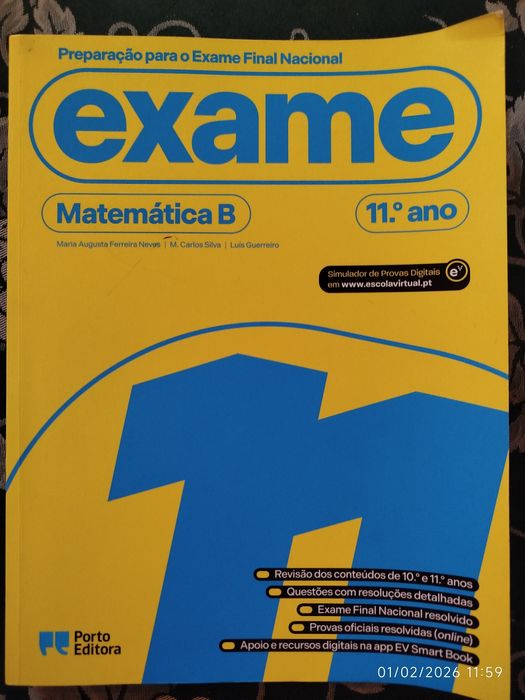 Livro exame matemática B 11° ano Porto Editora