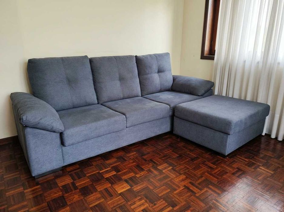 Sofá L Moderno Cinza-Azul - Confortável e em muito bom estado