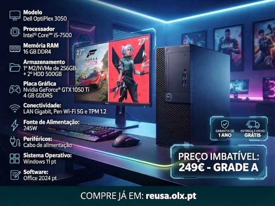Desktop Dell Low Gaming 7ªG| i5 ou i7 | 16G-DDr4 | NVMe256 + HDD500 | GTX1050-4G | WiFi | W11