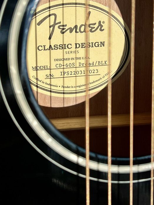 Гітара акустична Fender CD60 S BLK как новая Цельный топ