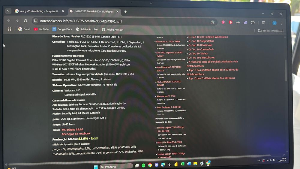 Portátil MSI GAMING - RTX 2080 MaxQ - 32GB RAM - 144Hz - 1TB SSD