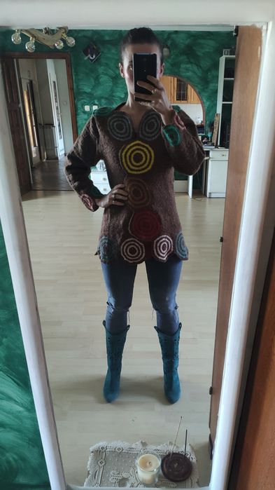 Sweter handmade wełna prawdziwa boho hippie