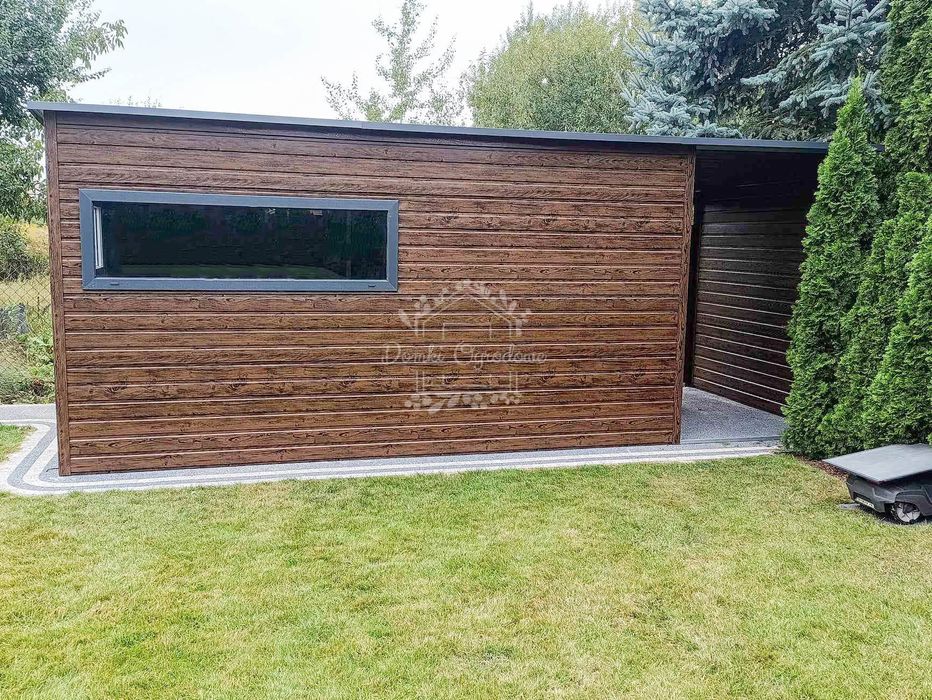 Schowek domek ogrodowy 4,5x2,5m wiata 1,8m antracyt rynny  ID813