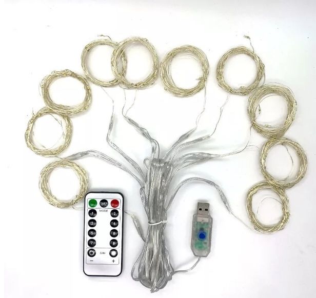USB гирлянда штора 3х3 м (теплый белый) светодиодная с пультом / Гирля