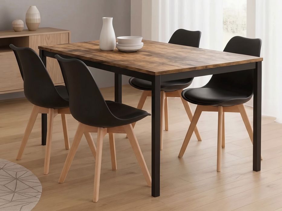 NOWY Stół z 4 Krzesłami z Poduszką Loft 120x60 Biały Dąb Sonoma Dąb Postarzany Krzesła Skandynawskie Białe Szare Czarne Kuchnia Jadalnia FAKTURA!