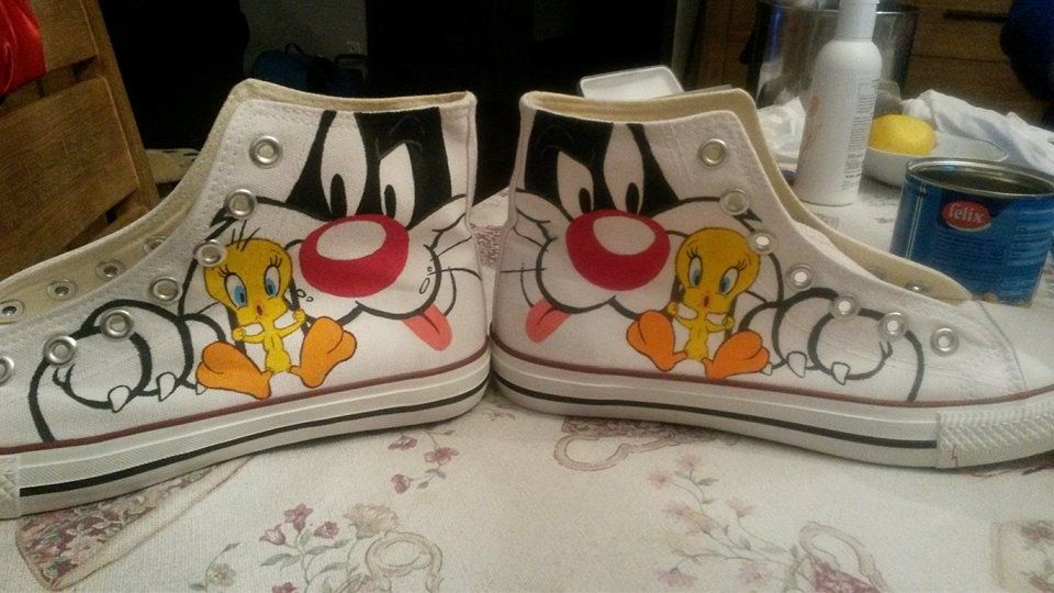 trampki wysokie białe 36 LOONEY TUNES ręcznie malowane converse