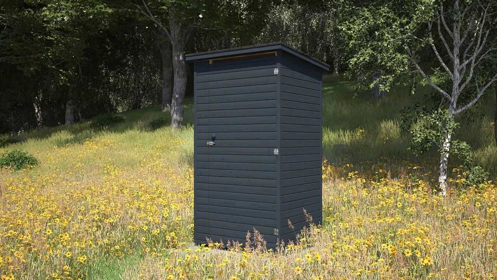 Drewniana toaleta ogrodowa WC podwórkowe wychodek sławojka na zewnątrz bez kanalizacji wolnostojąca leśna ekologiczna z drewna